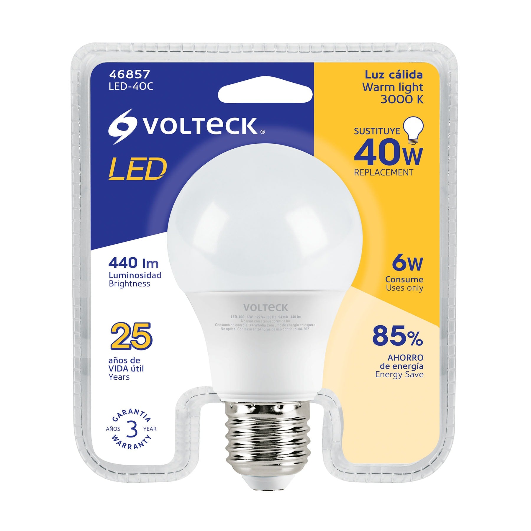 Lámpara de LED, A19, 6 W, luz cálida