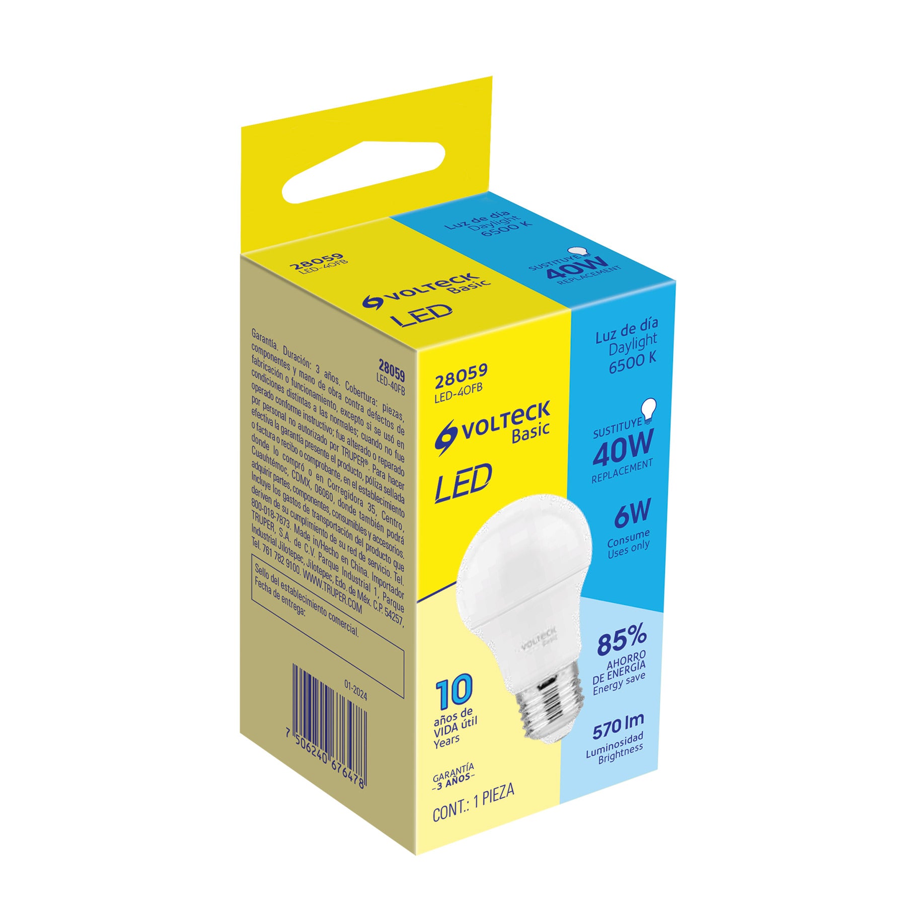 Lámpara de LED, A19, 6 W, luz de día, Volteck Basic