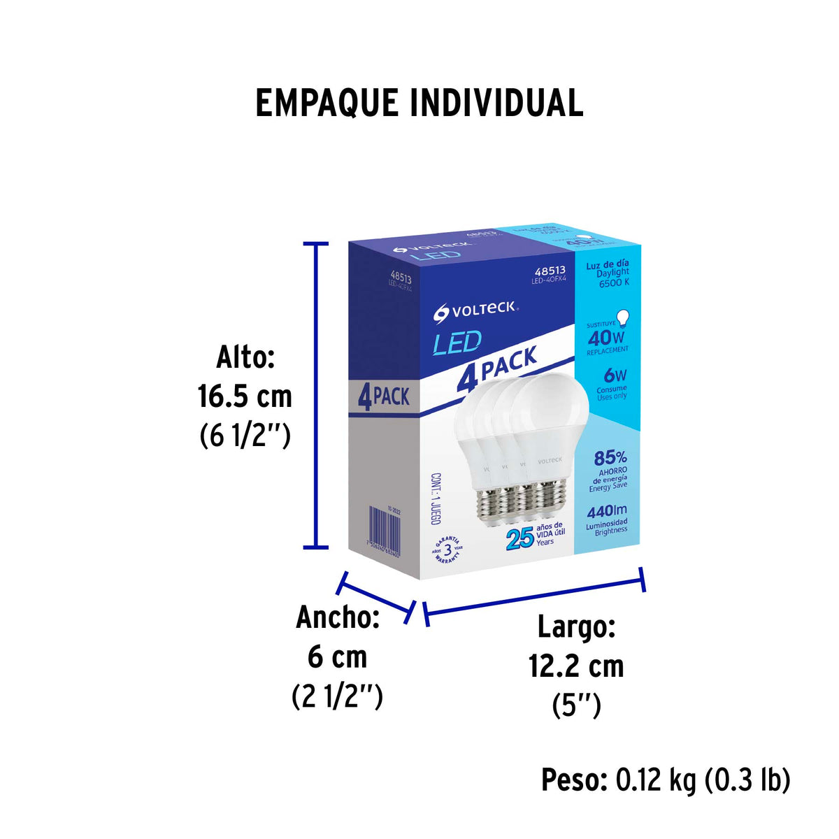 Lámpara de LED 6W luz de día, A19, E27, 4 piezas en caja