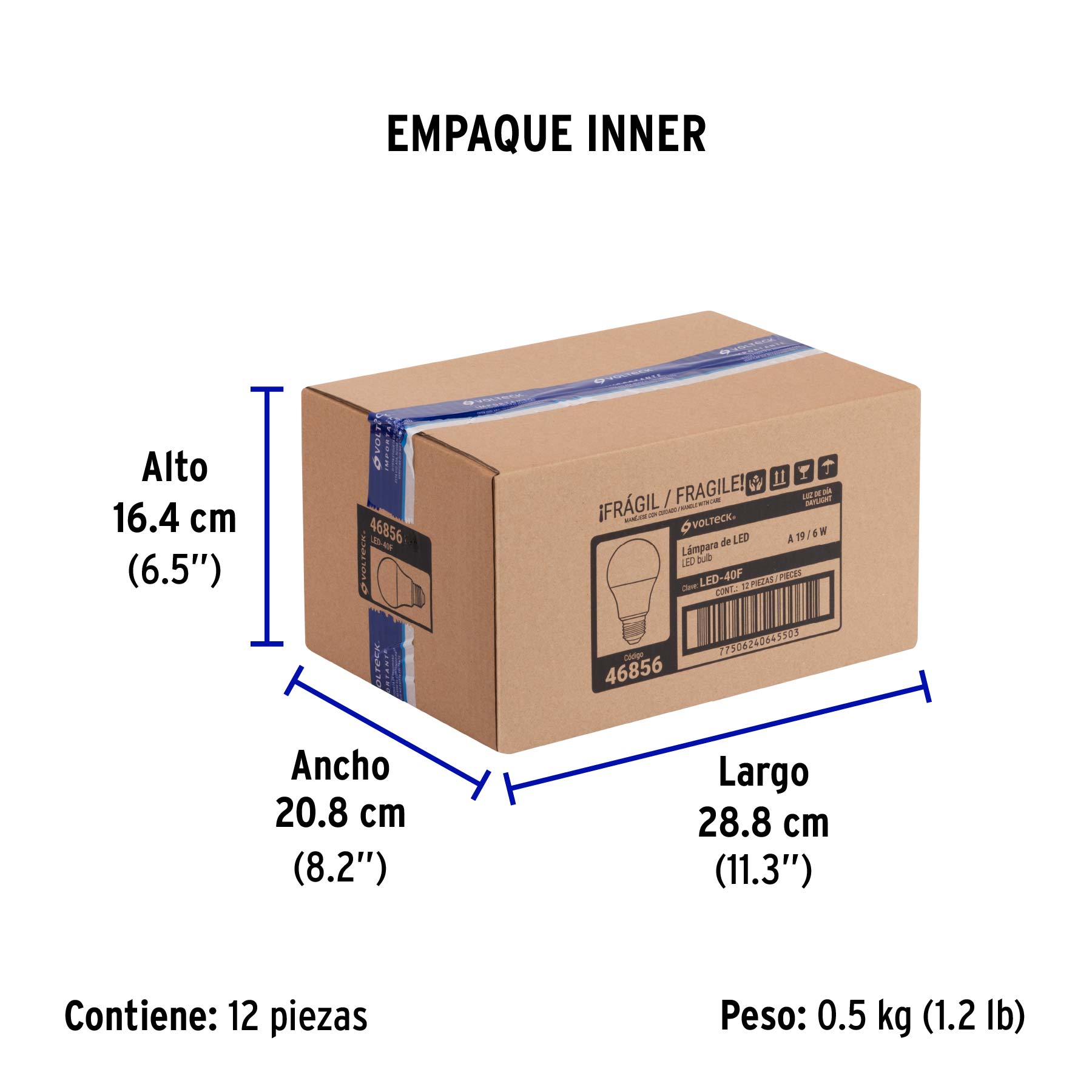 Lámpara de LED, A19, 6 W, luz de día