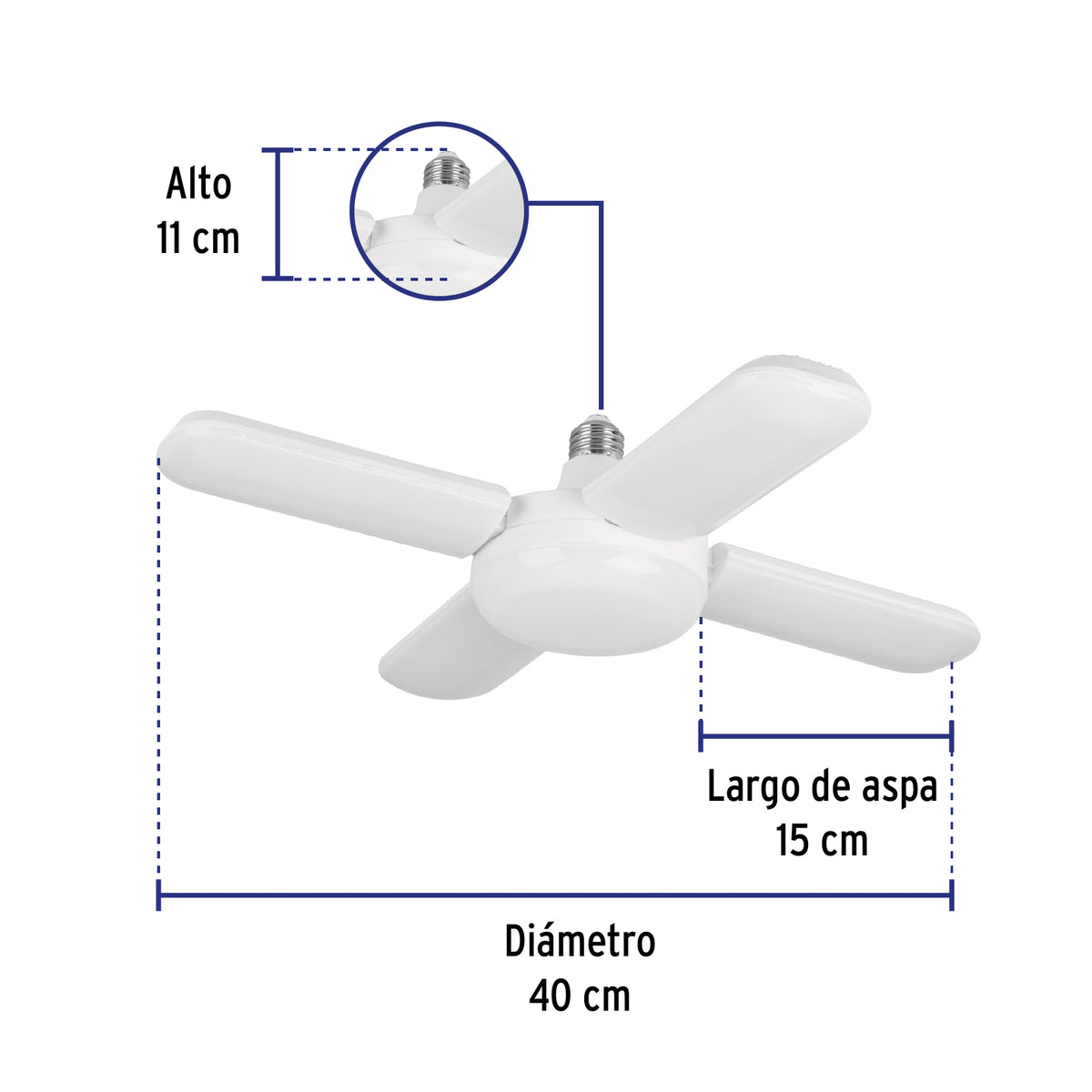 Lámpara LED 40W tipo ventilador, 4 aspas ajustables, Volteck