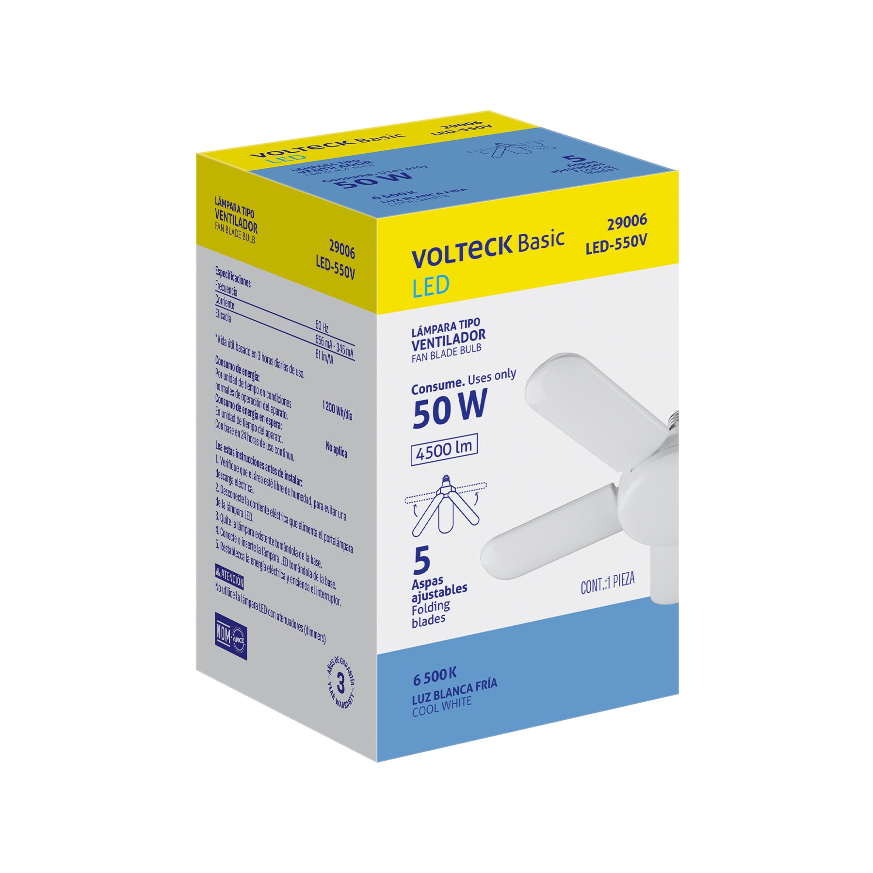 Lámpara de LED 50 W, tipo ventilador con 5 aspas ajustables
