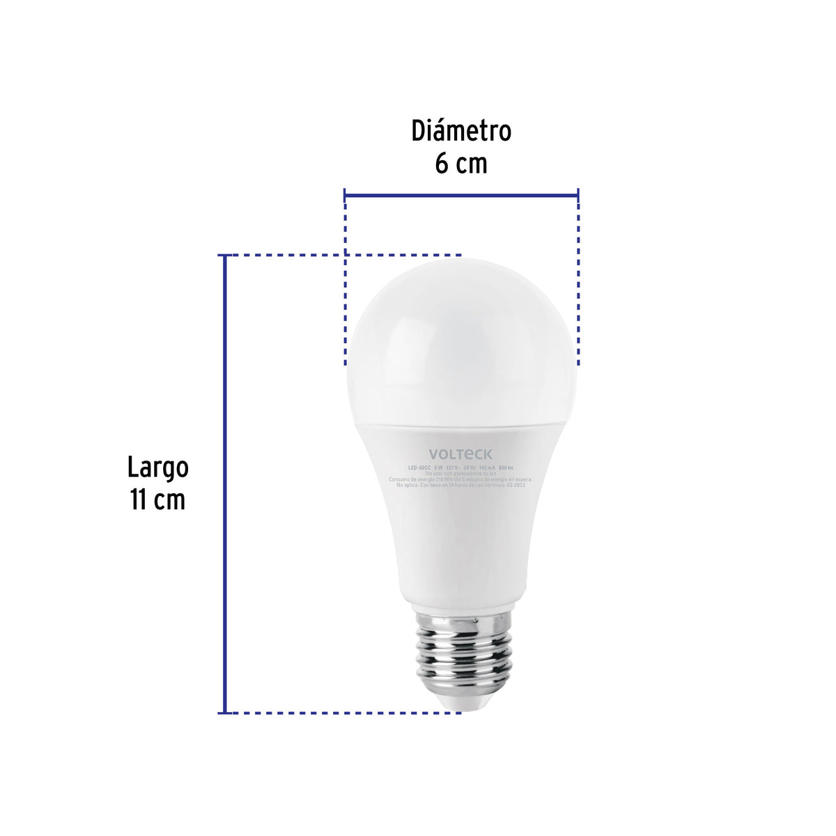 Lámpara LED tipo bulbo A19 9 W luz cálida, caja, Volteck
