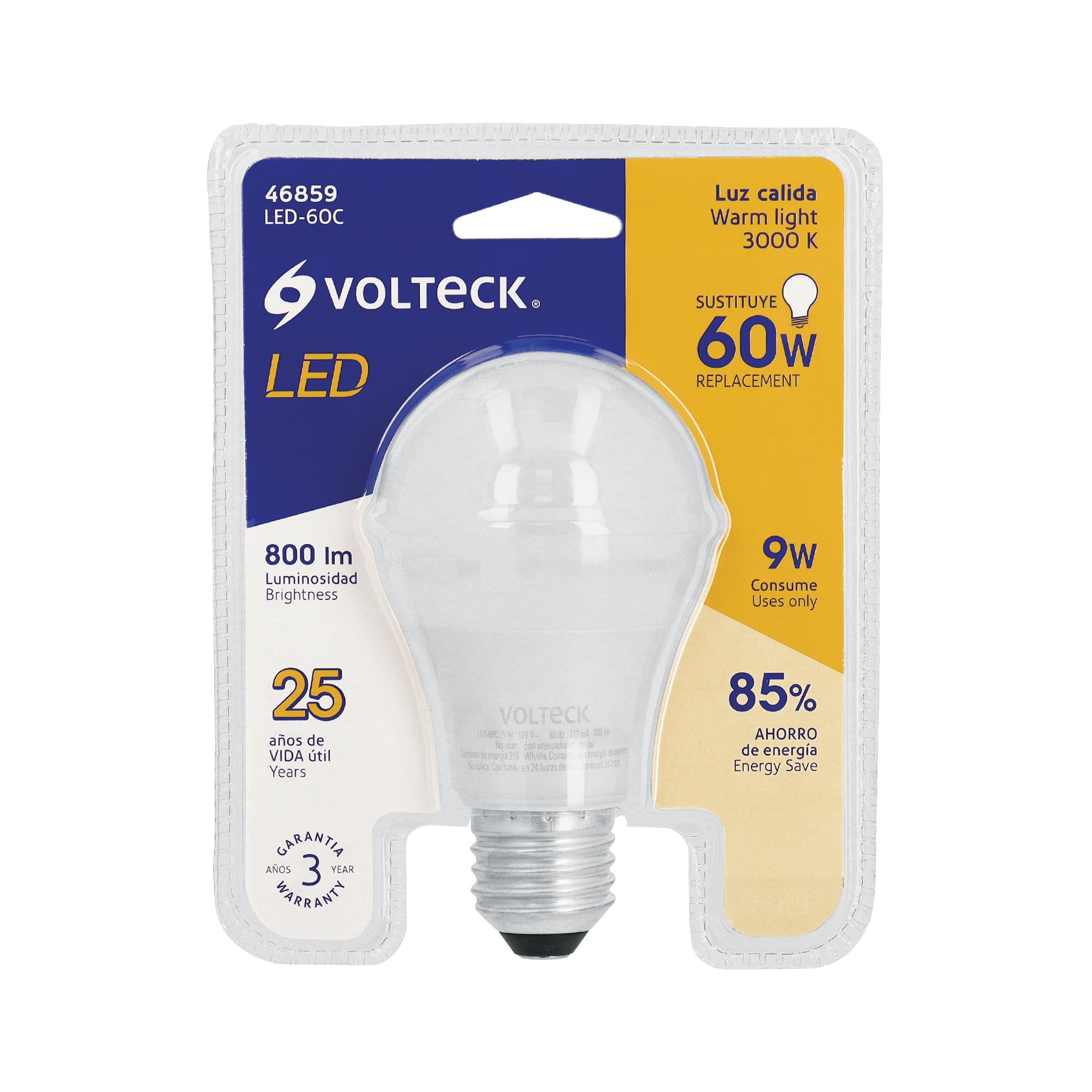 Lámpara de LED, A19, 9 W, luz cálida