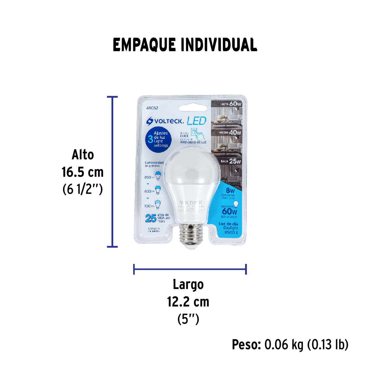 Foco LED tipo bulbo, A19, 9 W luz de día, atenuable