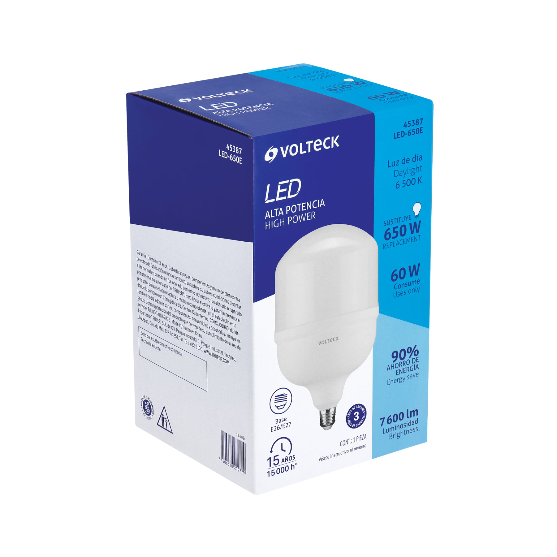 Lámpara LED alta potencia 60 W (equiv. 650 W), E27, VOLTECK