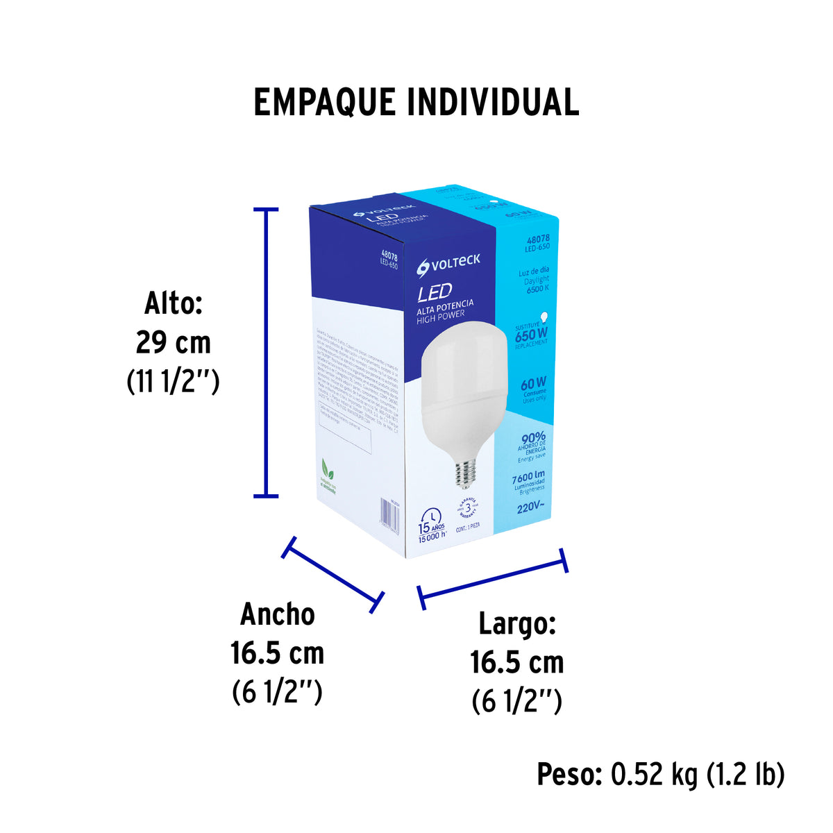 Lámpara de ata potencia 60 W E39, luz de día, Volteck