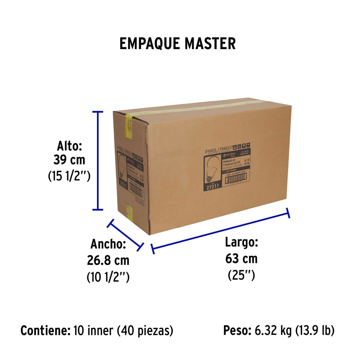 Pack de 4 lámparas de LED A19 10 W, luz cálida, caja, Basic