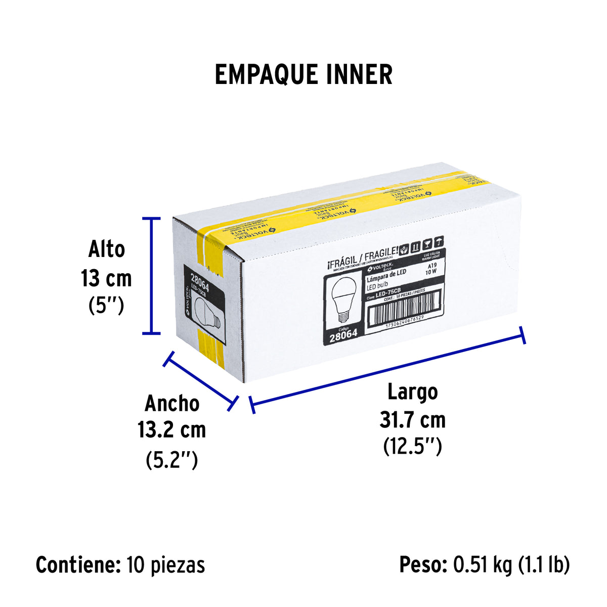 Lámpara de LED tipo bulbo A19 10 W, luz cálida, caja, Basic