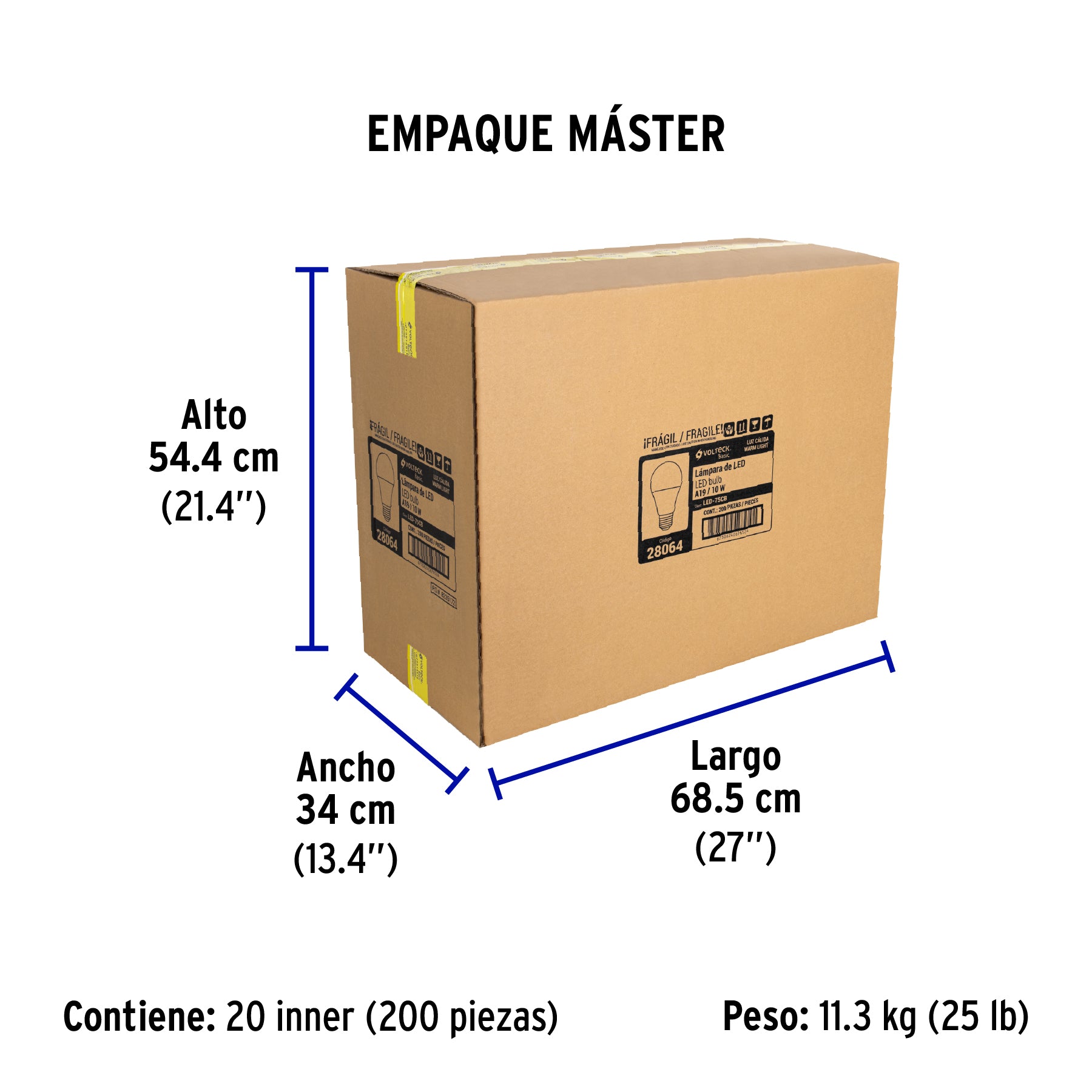 Lámpara de LED tipo bulbo A19 10 W, luz cálida, caja, Basic
