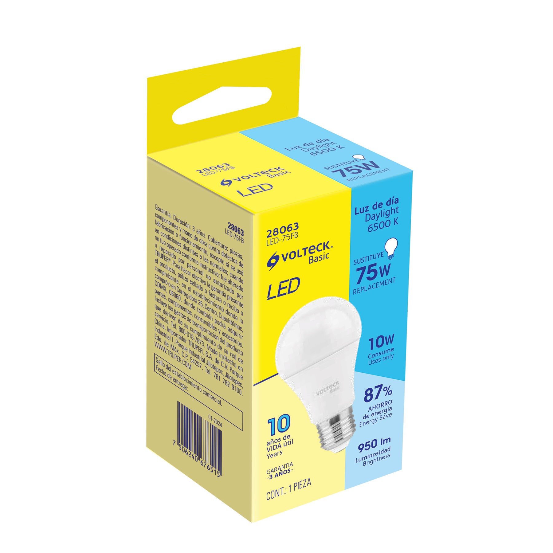 Lámpara de LED, A19, 10 W, luz de día, Volteck Basic SUSTITUTO 46860