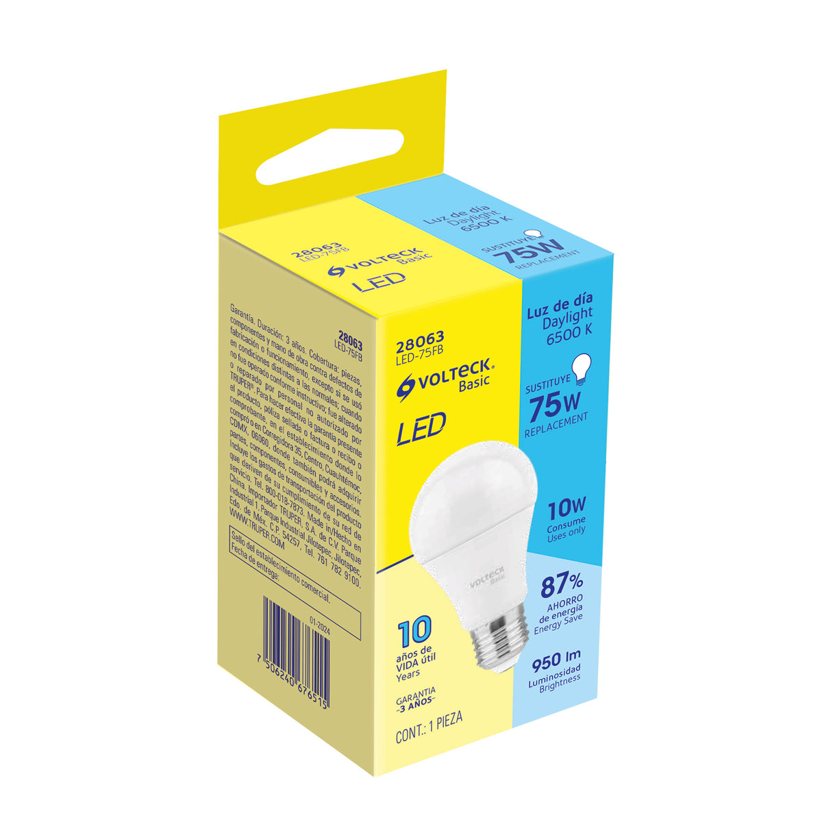 Lámpara de LED, A19, 10 W, luz de día, Volteck Basic SUSTITUTO 46860