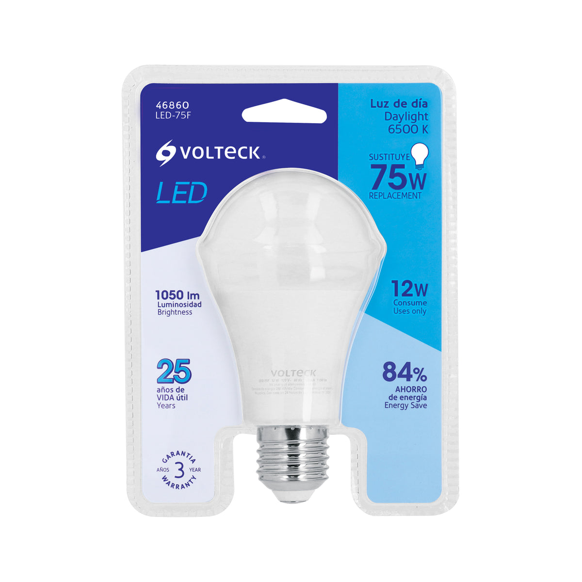 Lámpara de LED, A19, 12 W, luz de día
