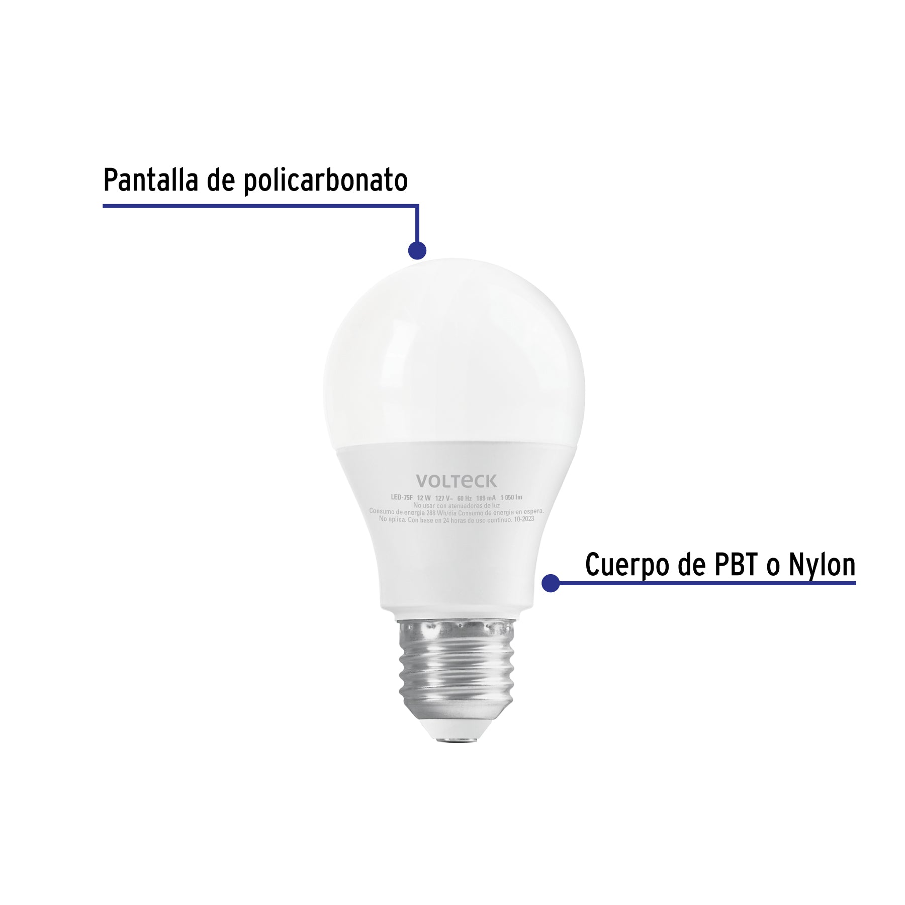 Lámpara de LED, A19, 12 W, luz de día