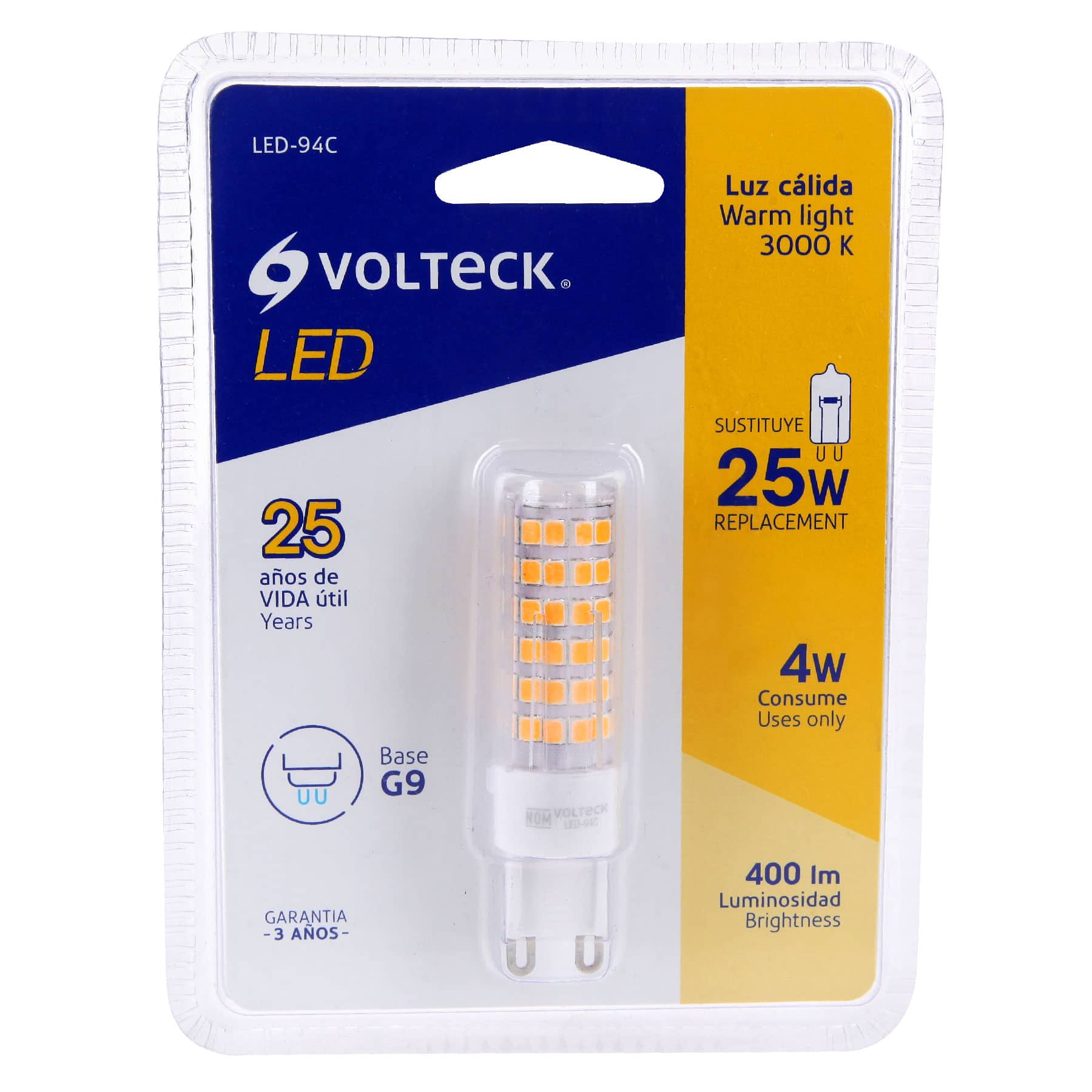 Foco de LED tipo G9, 4 W cápsula luz cálida