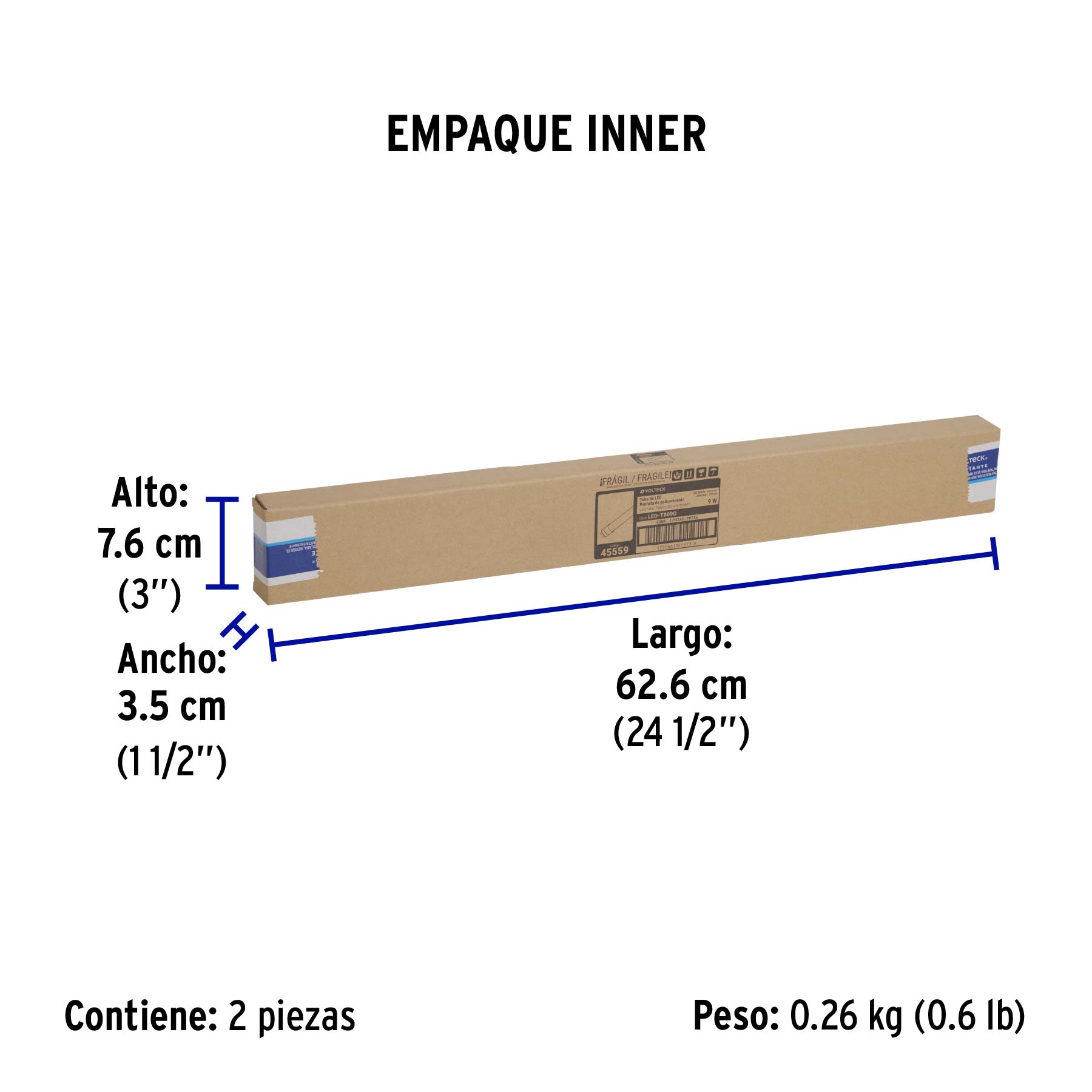 Tubo de LED T8 9 W base G13, policarbonato opalino, VOLTECK