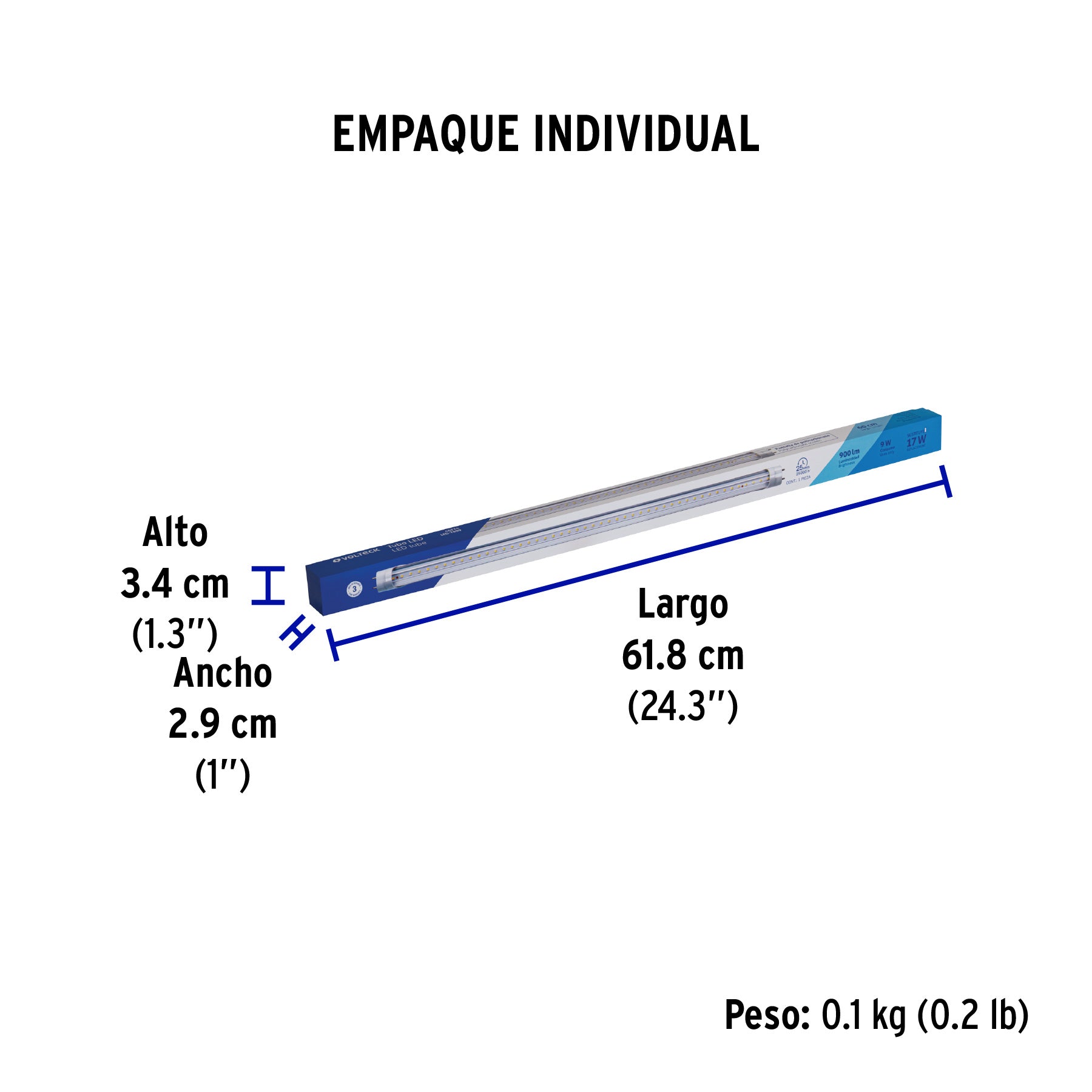 Tubo de LED T8, pantalla transparente, base G13, 9 W, 60cm