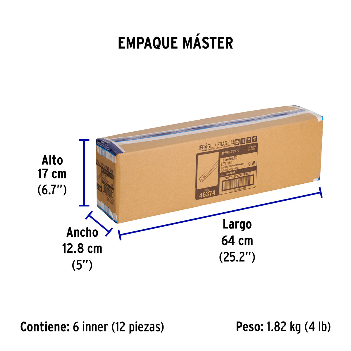 Tubo de LED T8, pantalla transparente, base G13, 9 W, 60cm