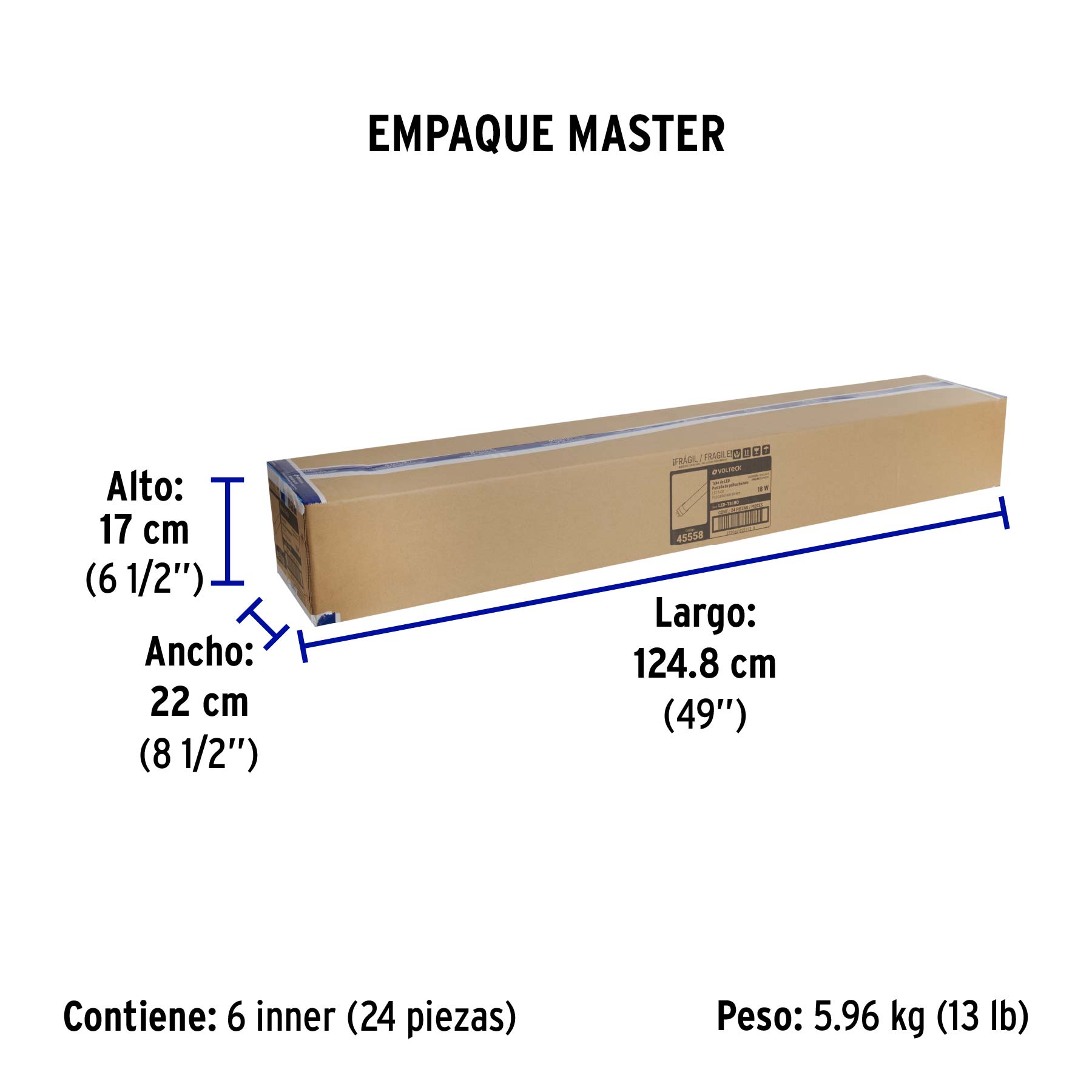 Tubo de LED T8 18 W base G13, policarbonato opalino, VOLTECK