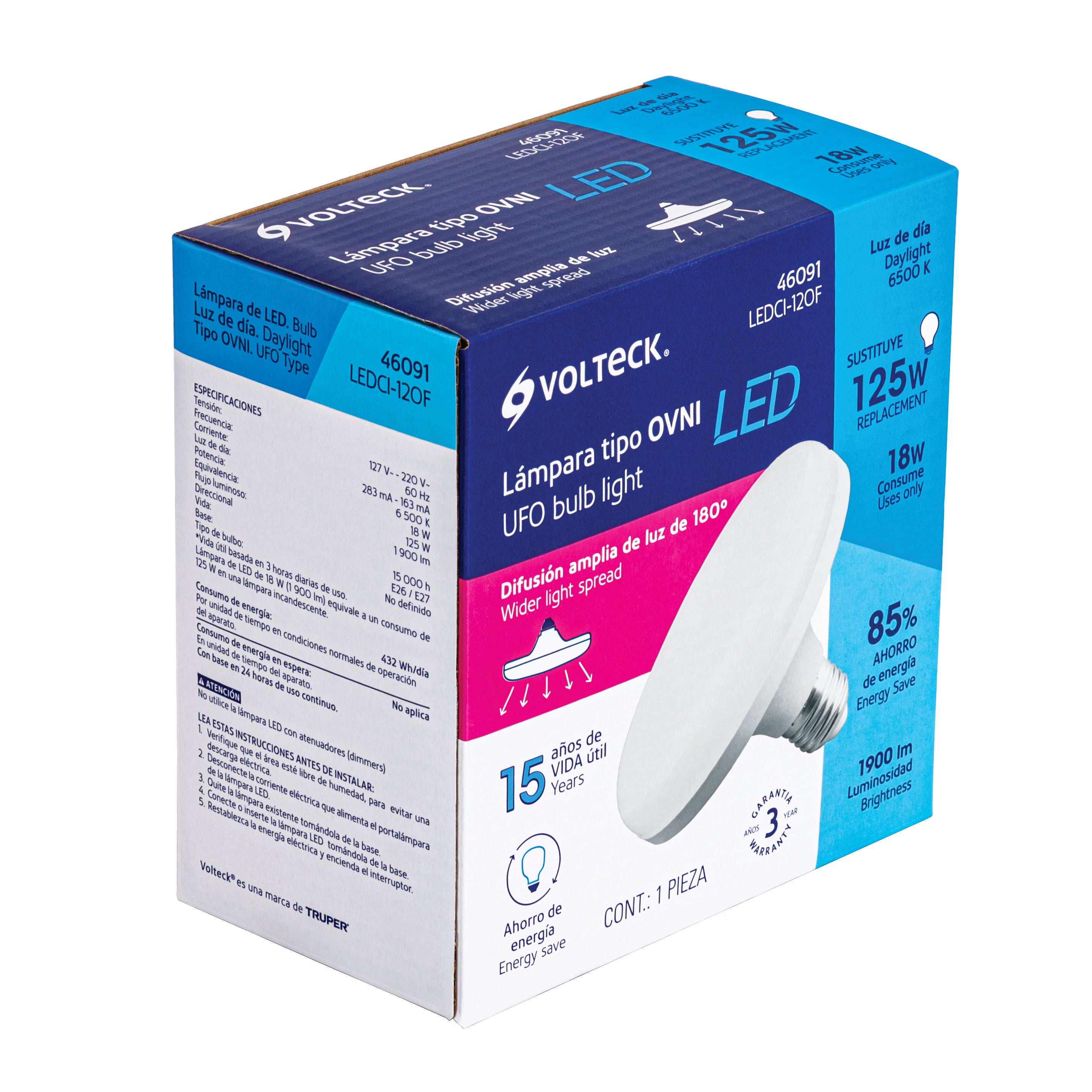Lámpara circular de LED, 18 W, luz de día