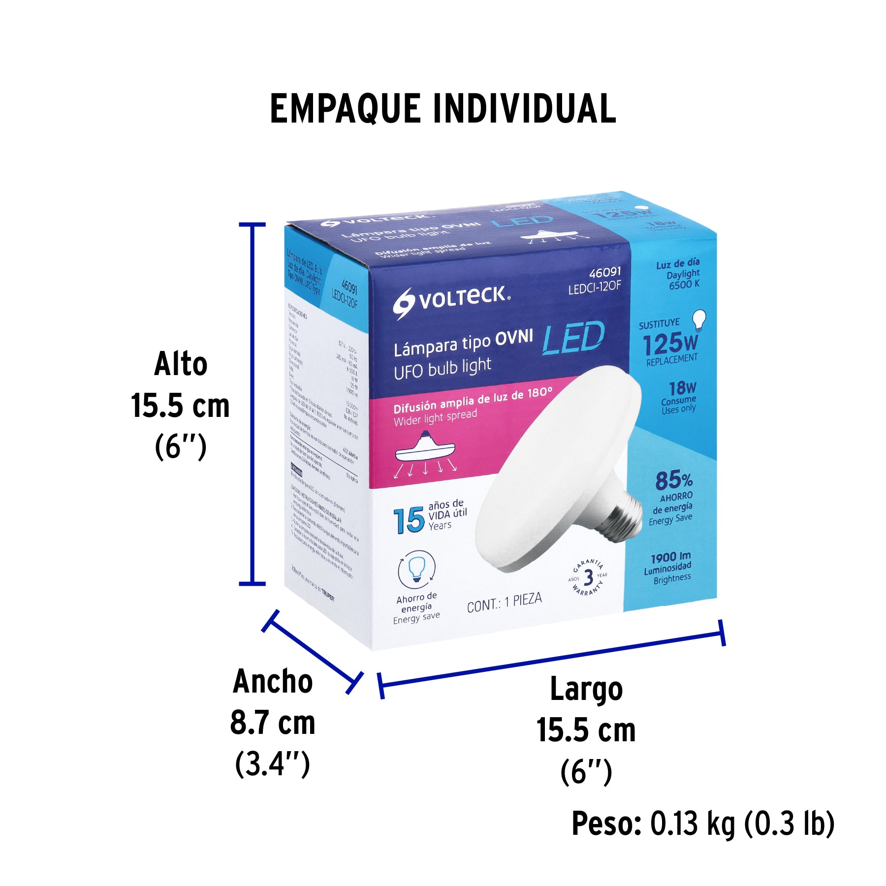 Lámpara circular de LED, 18 W, luz de día