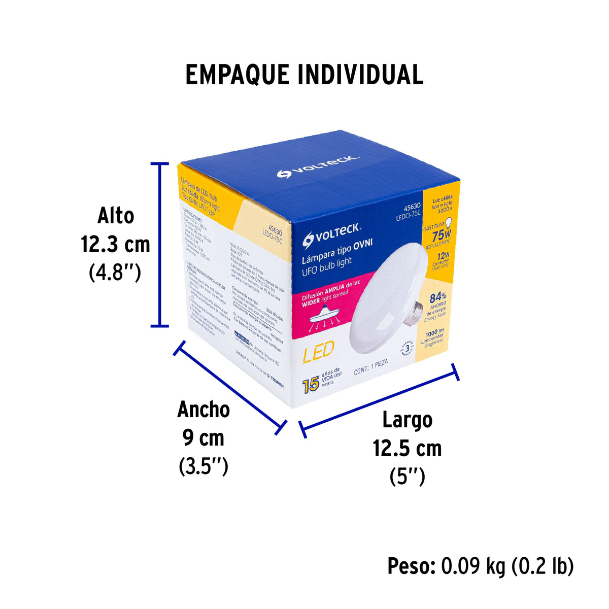 Lámpara de LED tipo OVNI 12W, luz cálida