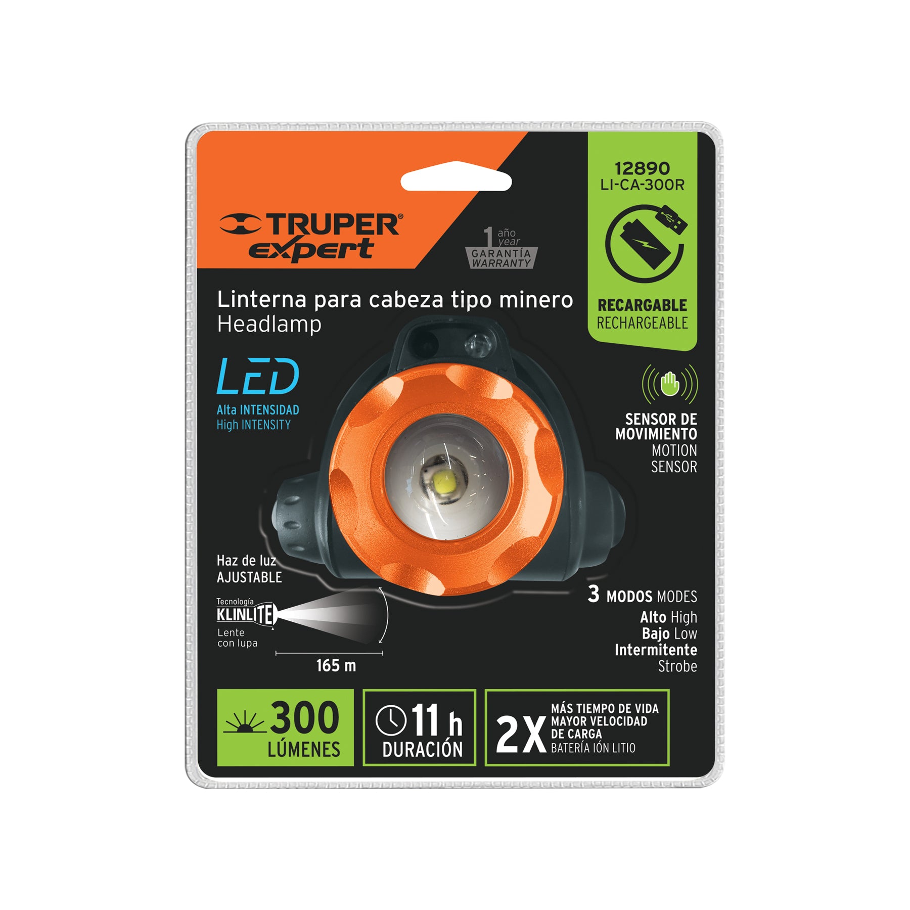 Linterna cabeza, 290lm,recargable,Expert