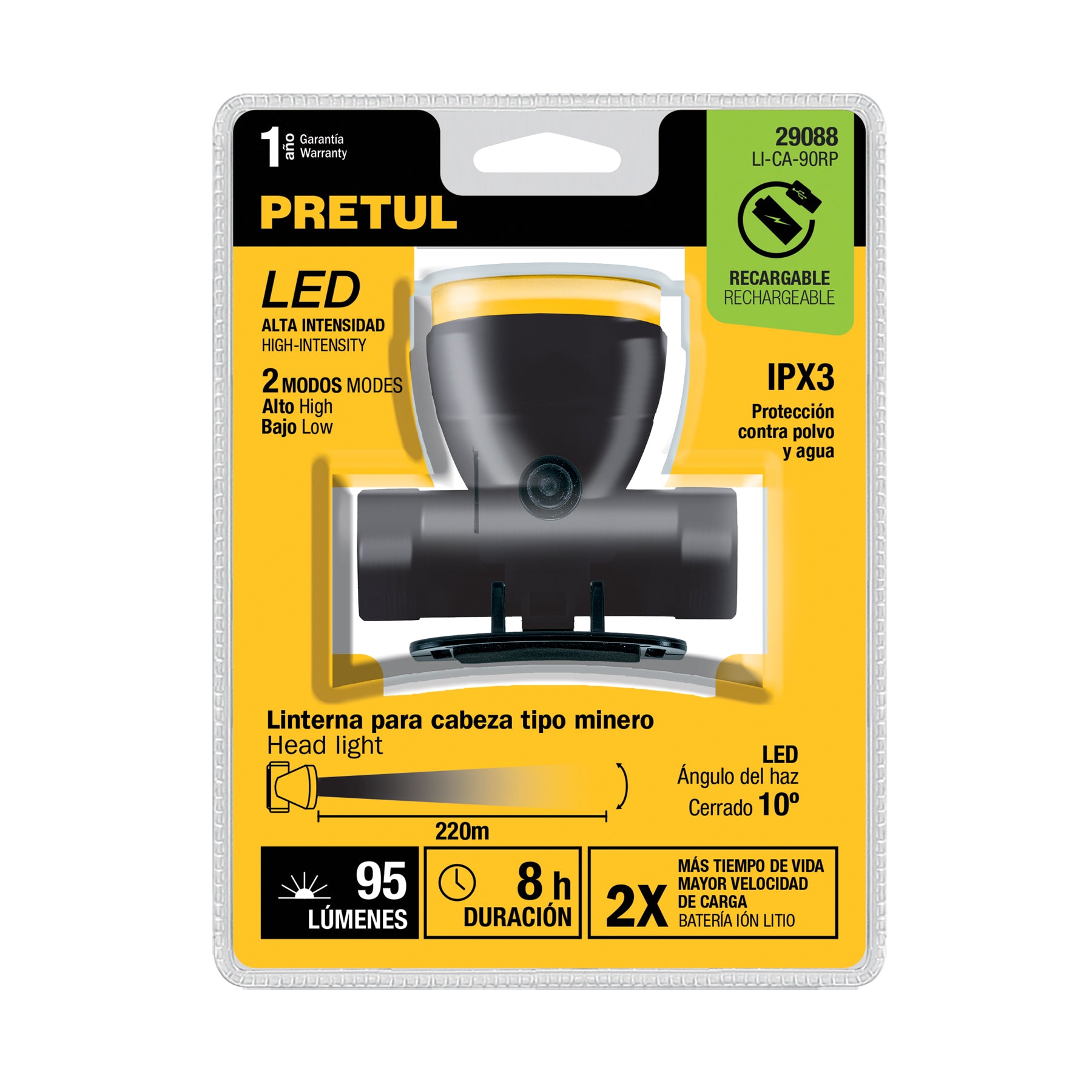 Linterna de minero 90 lm recargable, Pretul
