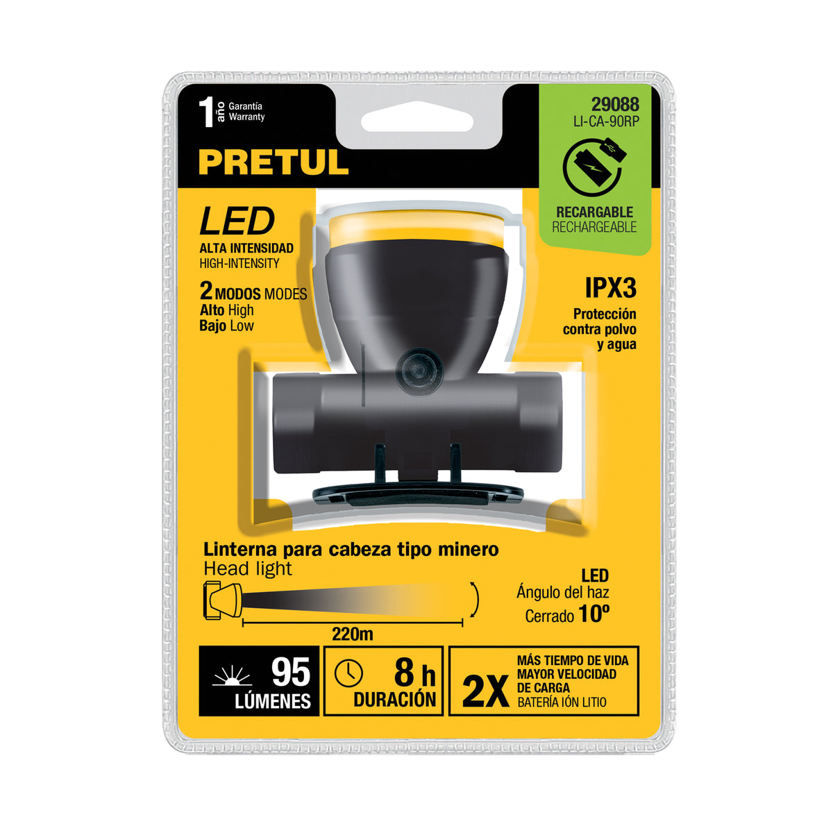 Linterna de minero 90 lm recargable, Pretul