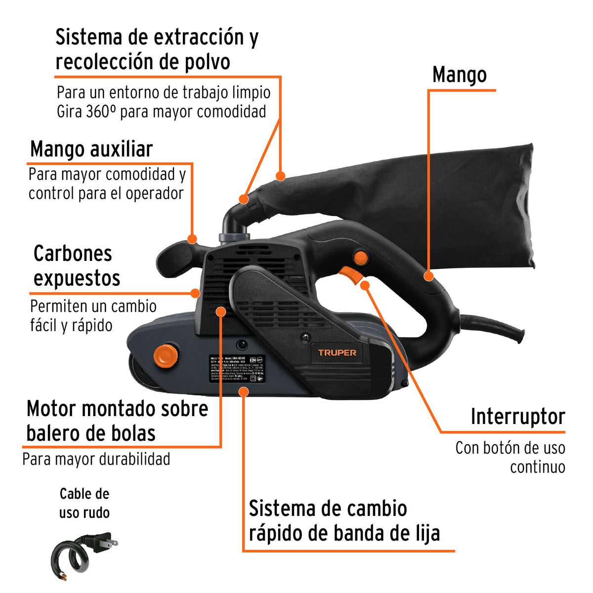 Lijadora de banda 4 x 24", 1200W, TRUPER INDUSTRIAL