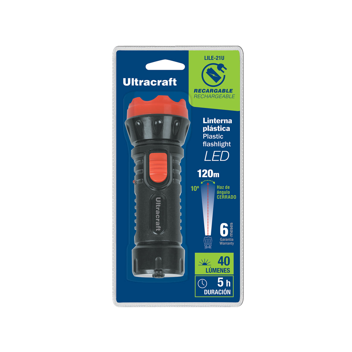 Linterna recargable de Led, 40 lúmenes, Ultra
