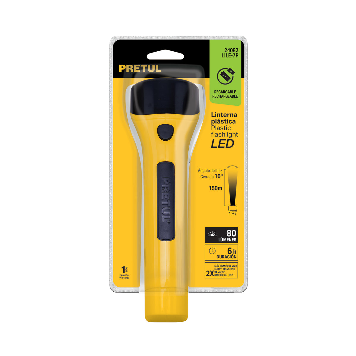Linterna recargable de LED, 80 lúmenes, Pretul