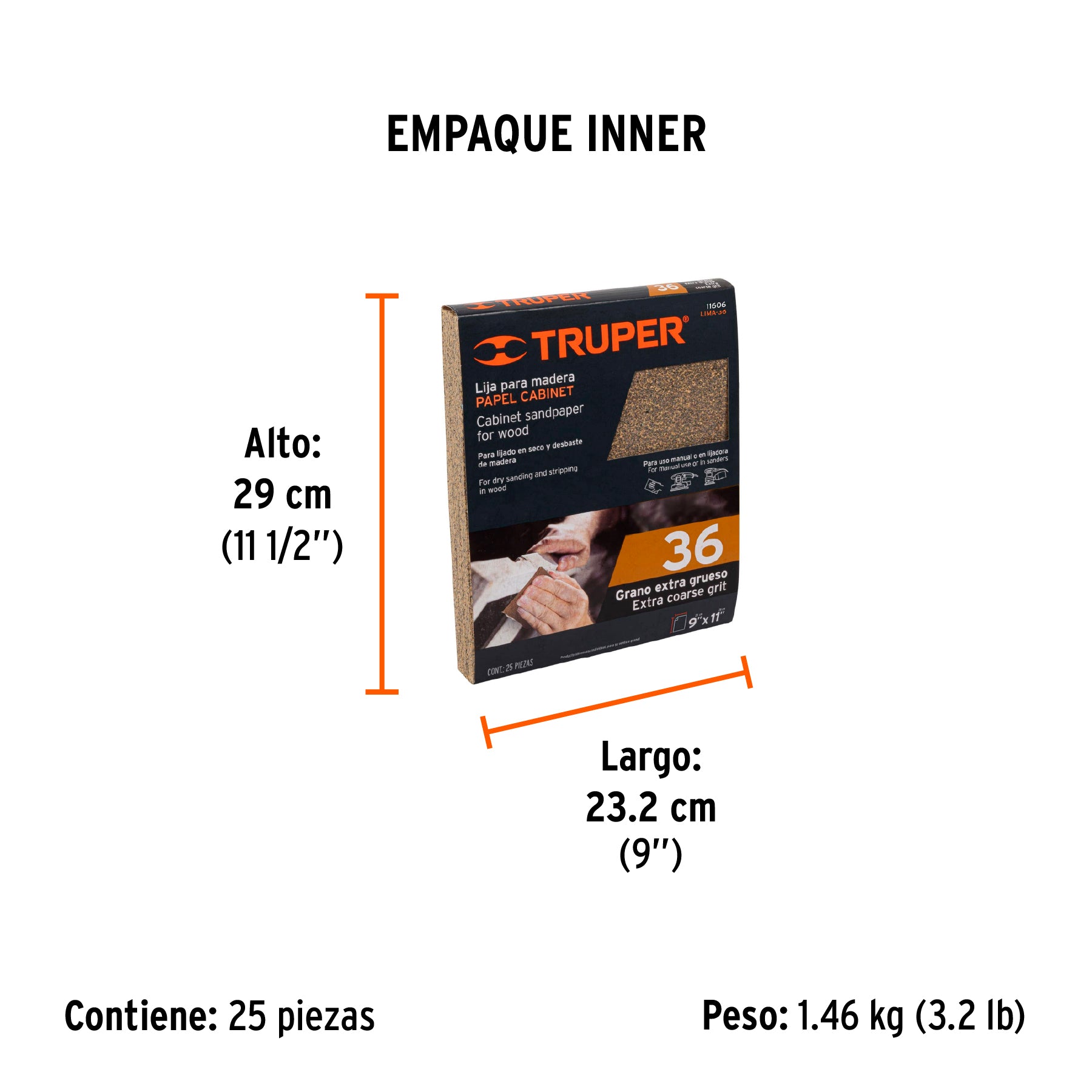 Lija para madera, grano 36