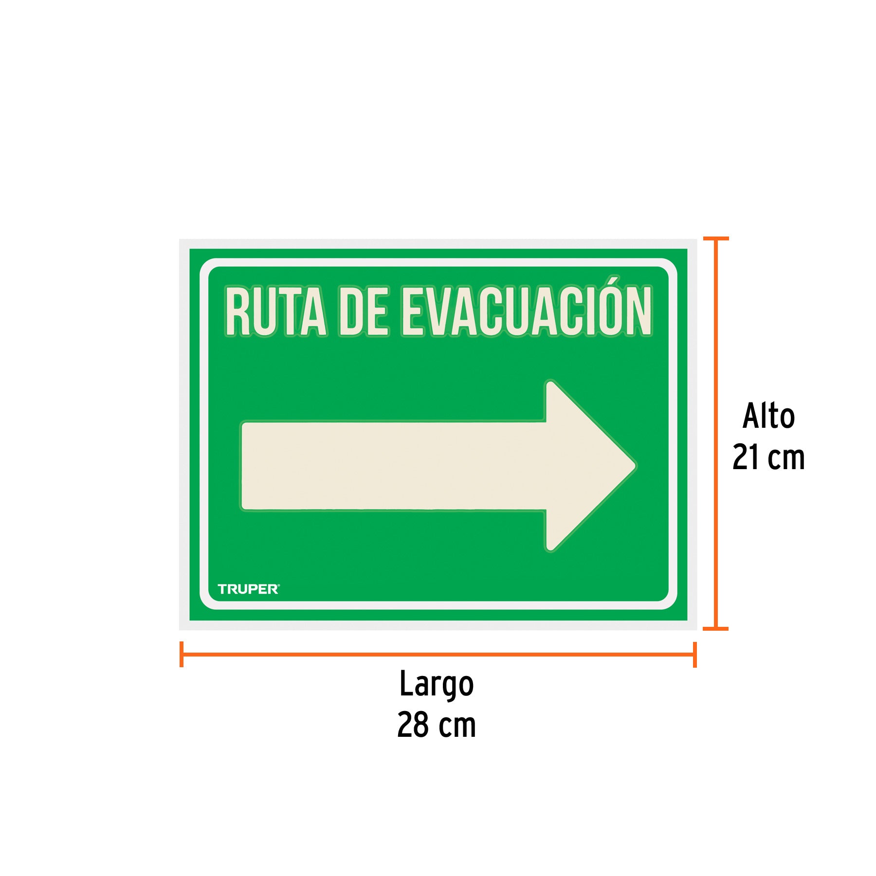 Letrero de señalización "RUTA EVACUACIÓN DERECHA",21 x 28 cm