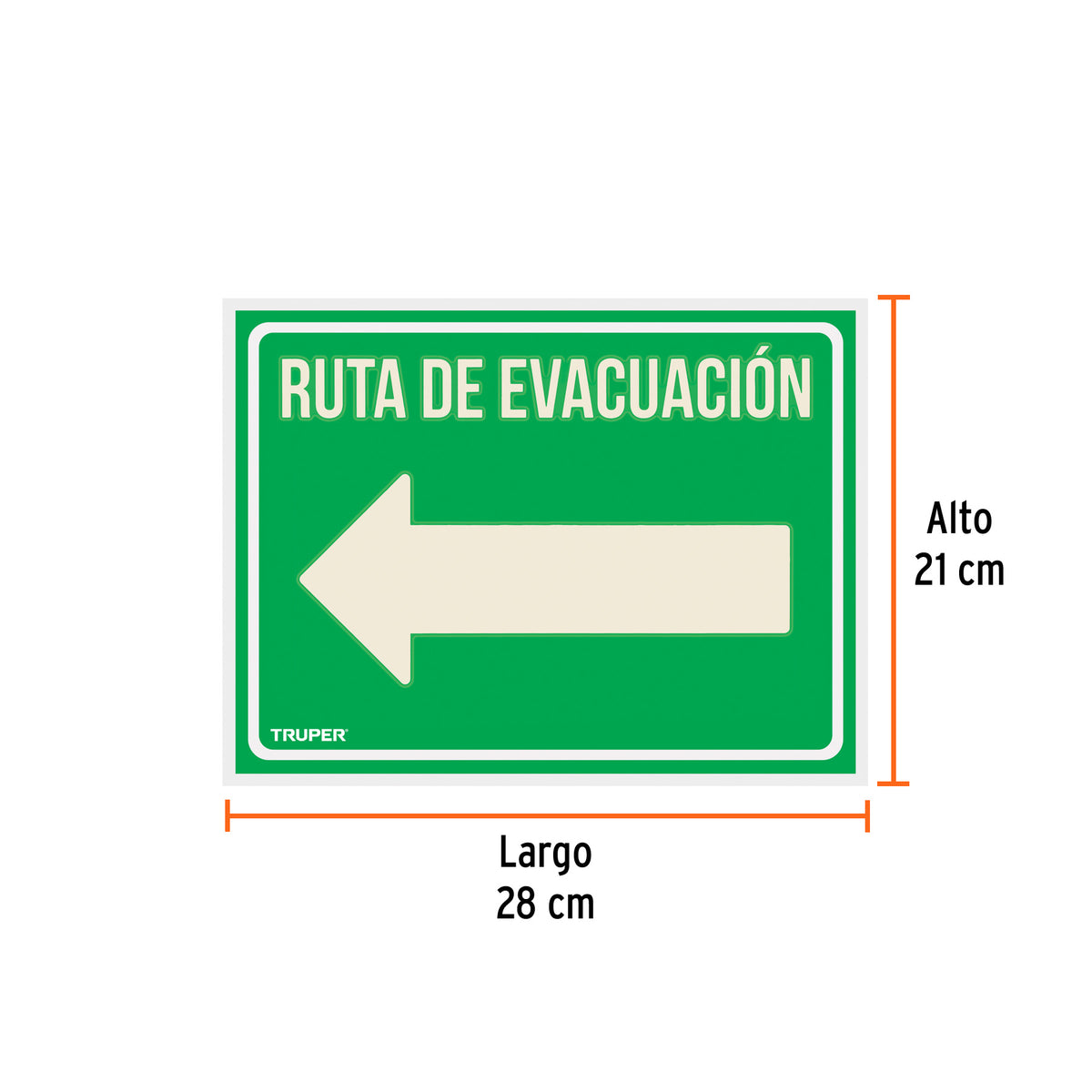 Letrero de señalización "RUTA EVACUACIÓN IZQUIERDA",21x28 cm
