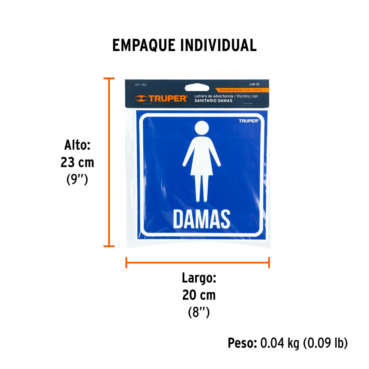 Letrero de señalización "DAMAS", 19 x 19 cm