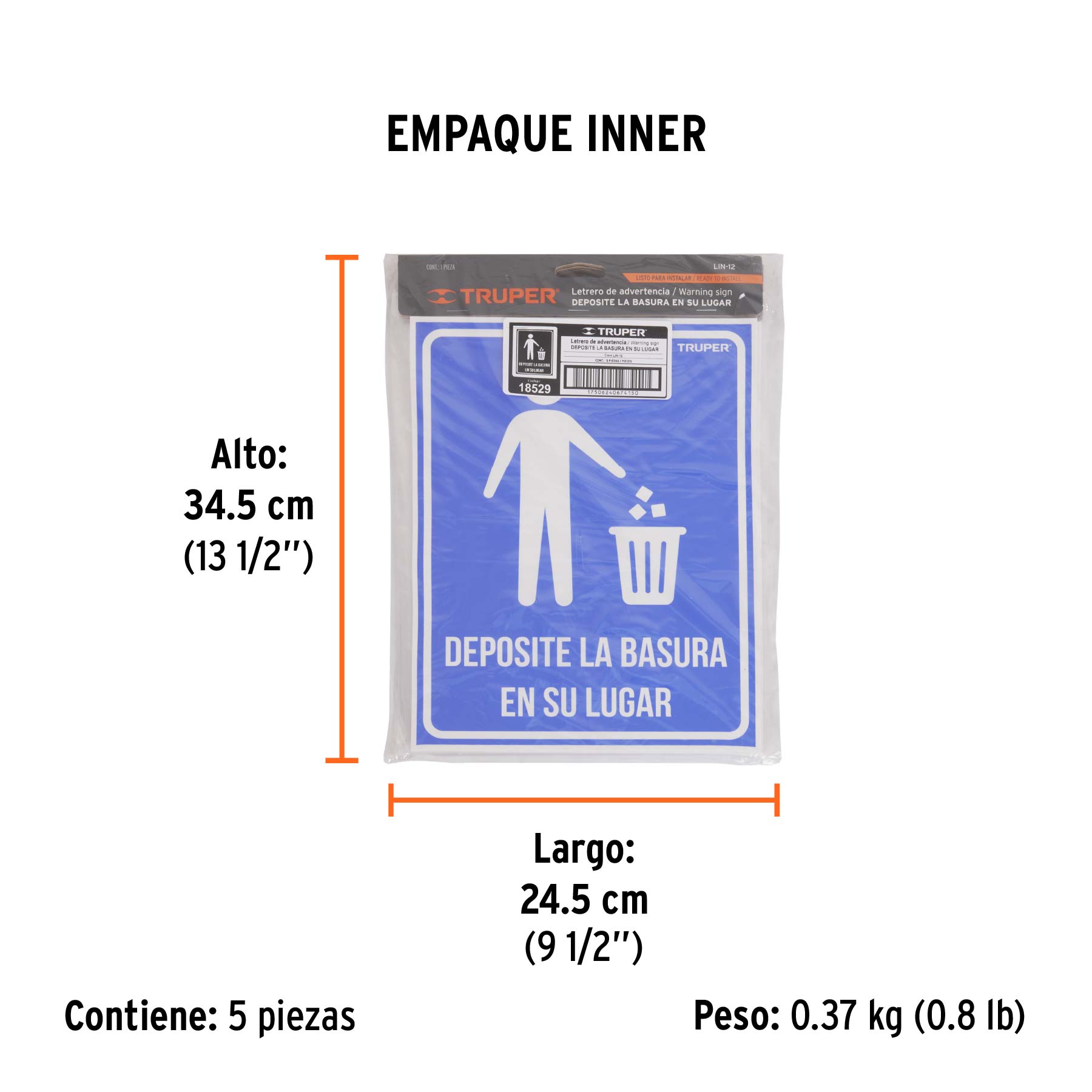 Letrero señalización"DEPOSITE LA BASURA EN SU LUGAR",21x28cm