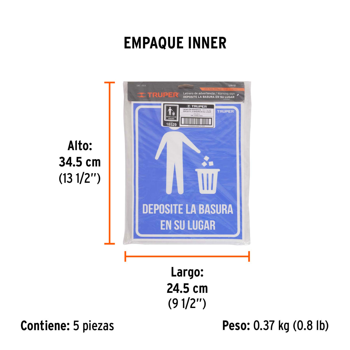 Letrero señalización"DEPOSITE LA BASURA EN SU LUGAR",21x28cm