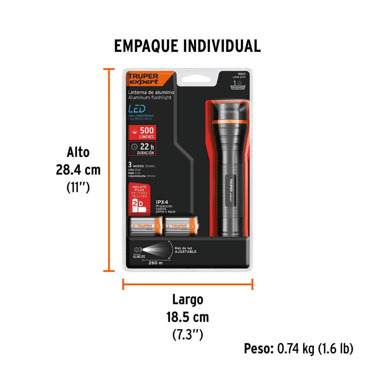 Linterna aluminio de pilas, 350 lúmenes, led alta potencia D