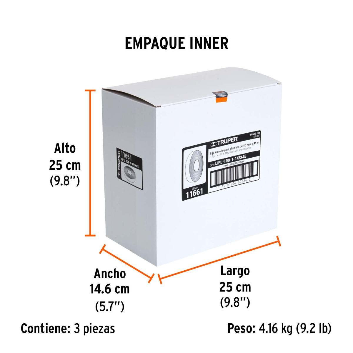 Lija para plomero, grano 100, 1-1/2 x 45"