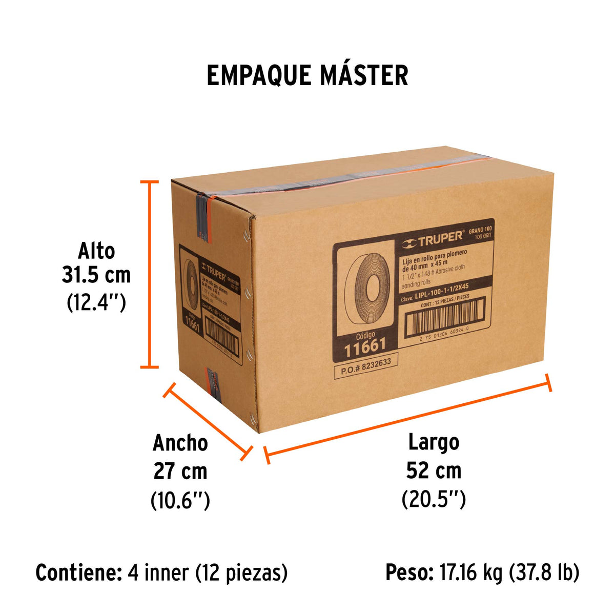 Lija para plomero, grano 100, 1-1/2 x 45"
