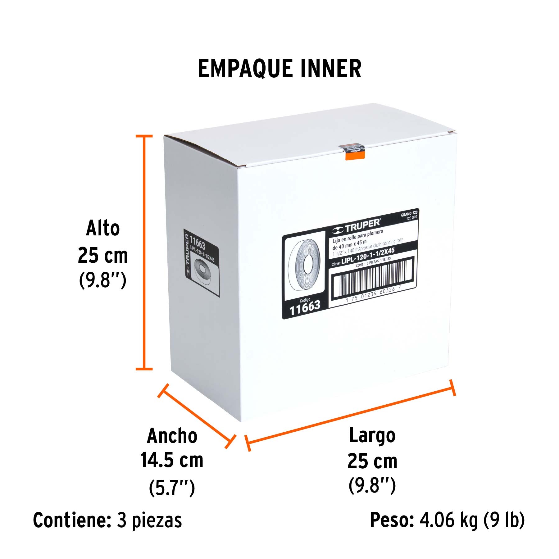 Lija para plomero, grano 120, 1-1/2 x 45"