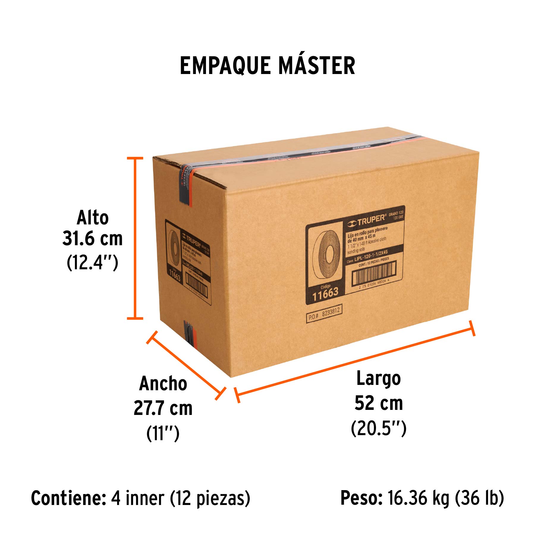 Lija para plomero, grano 120, 1-1/2 x 45"