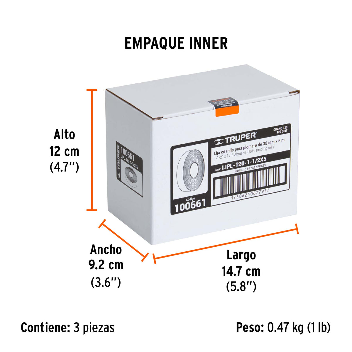 LIJA P/PLOMERO, ROLLO 5M, 1 1/2" GRANO 120