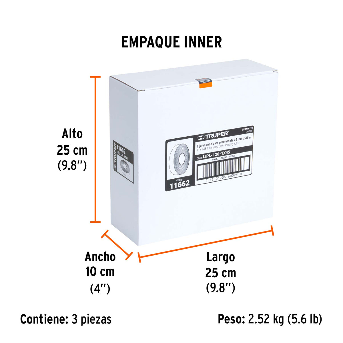 Lija para plomero, grano 120, 1 x 45"