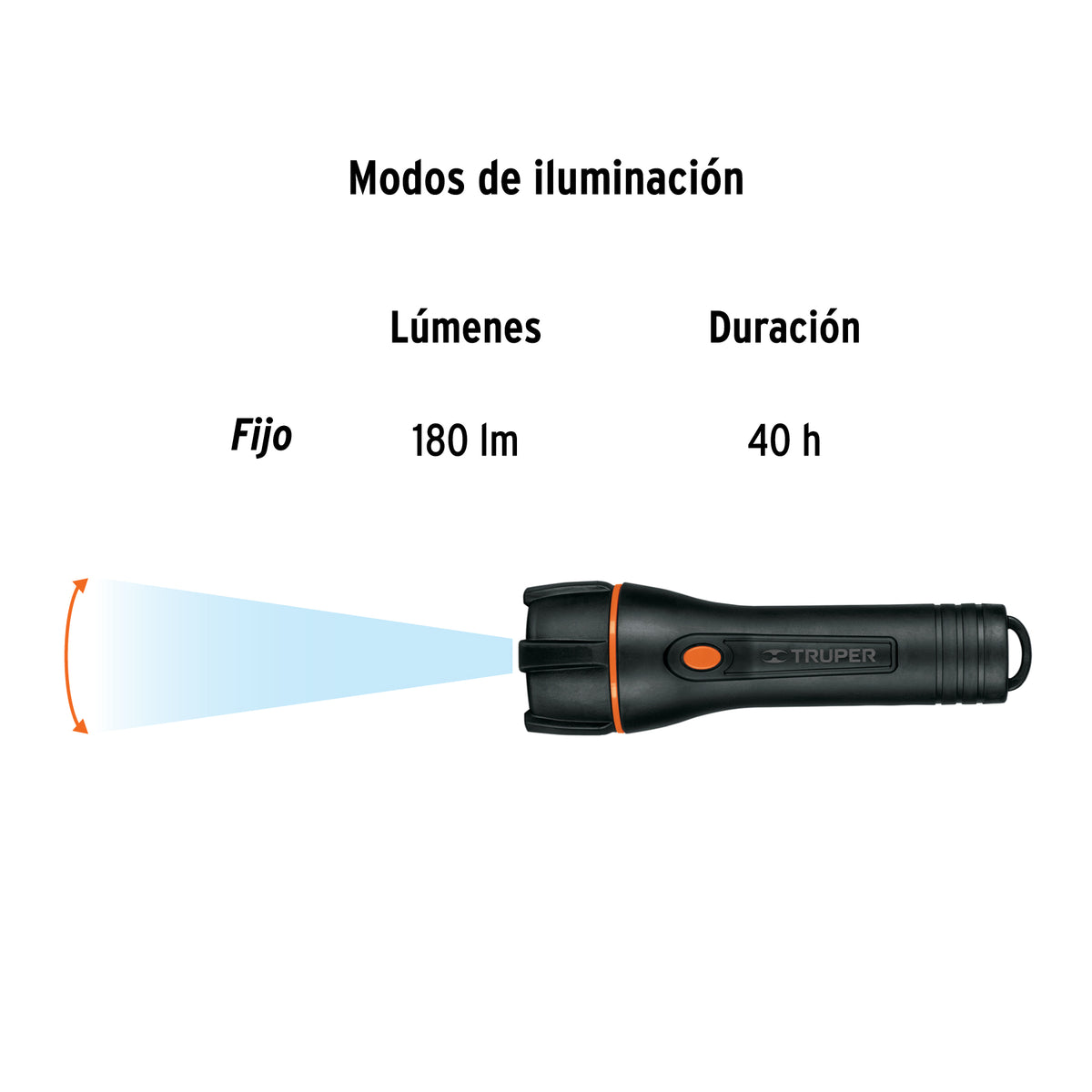 Linterna plástica, LED, luz directa, 2 pilas D, 180 Lm