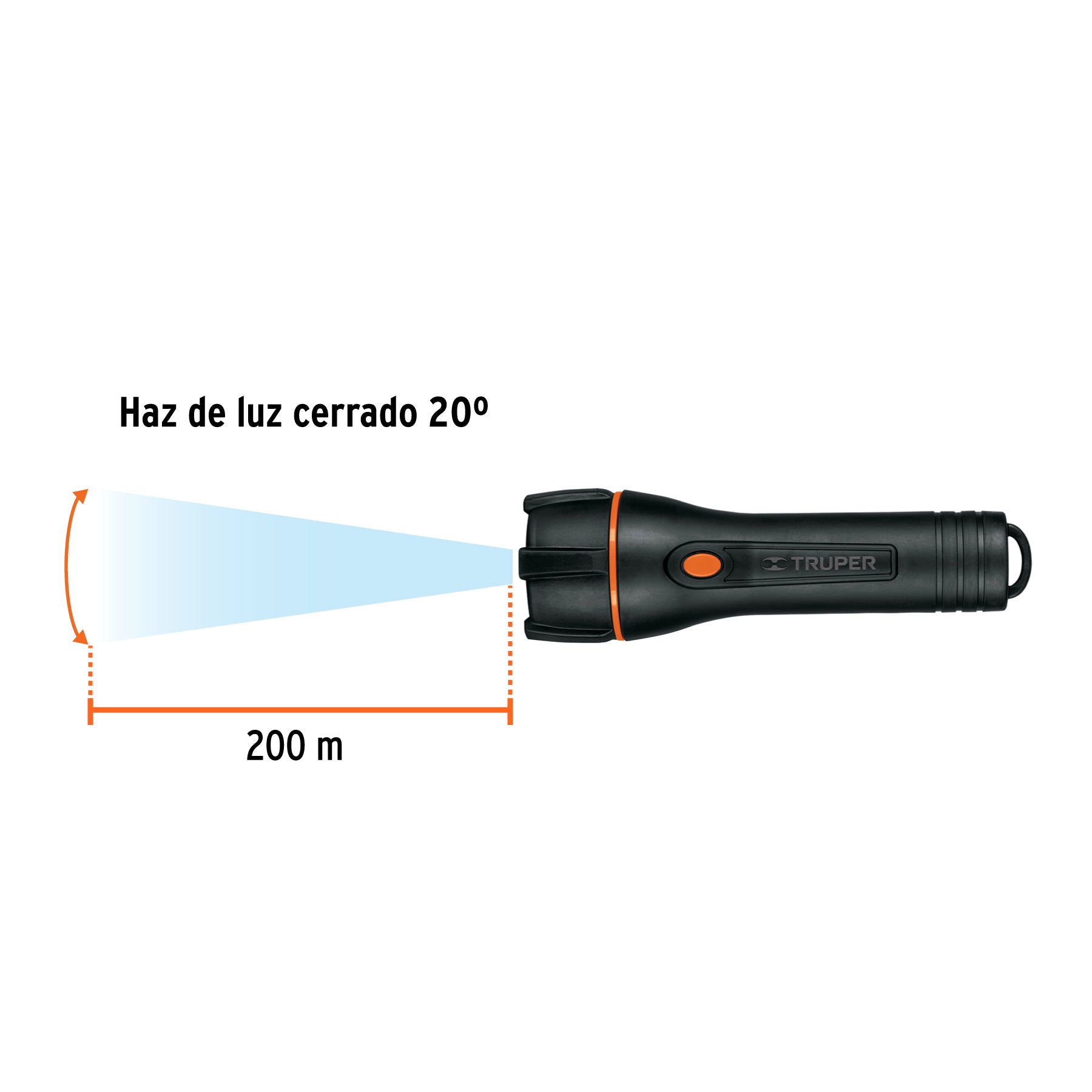 Linterna plástica, LED, luz directa, 2 pilas D, 180 Lm