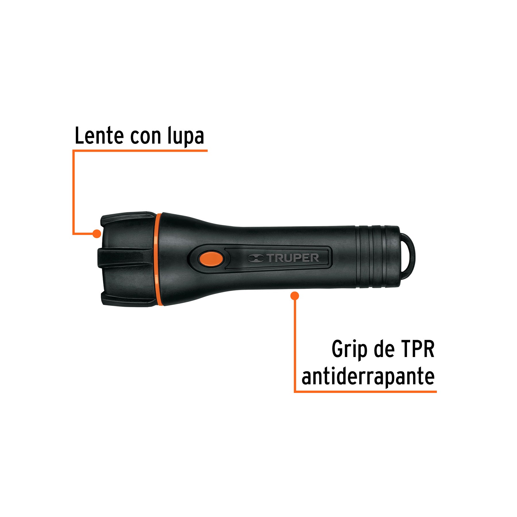 Linterna plástica, LED, luz directa, 2 pilas D, 180 Lm