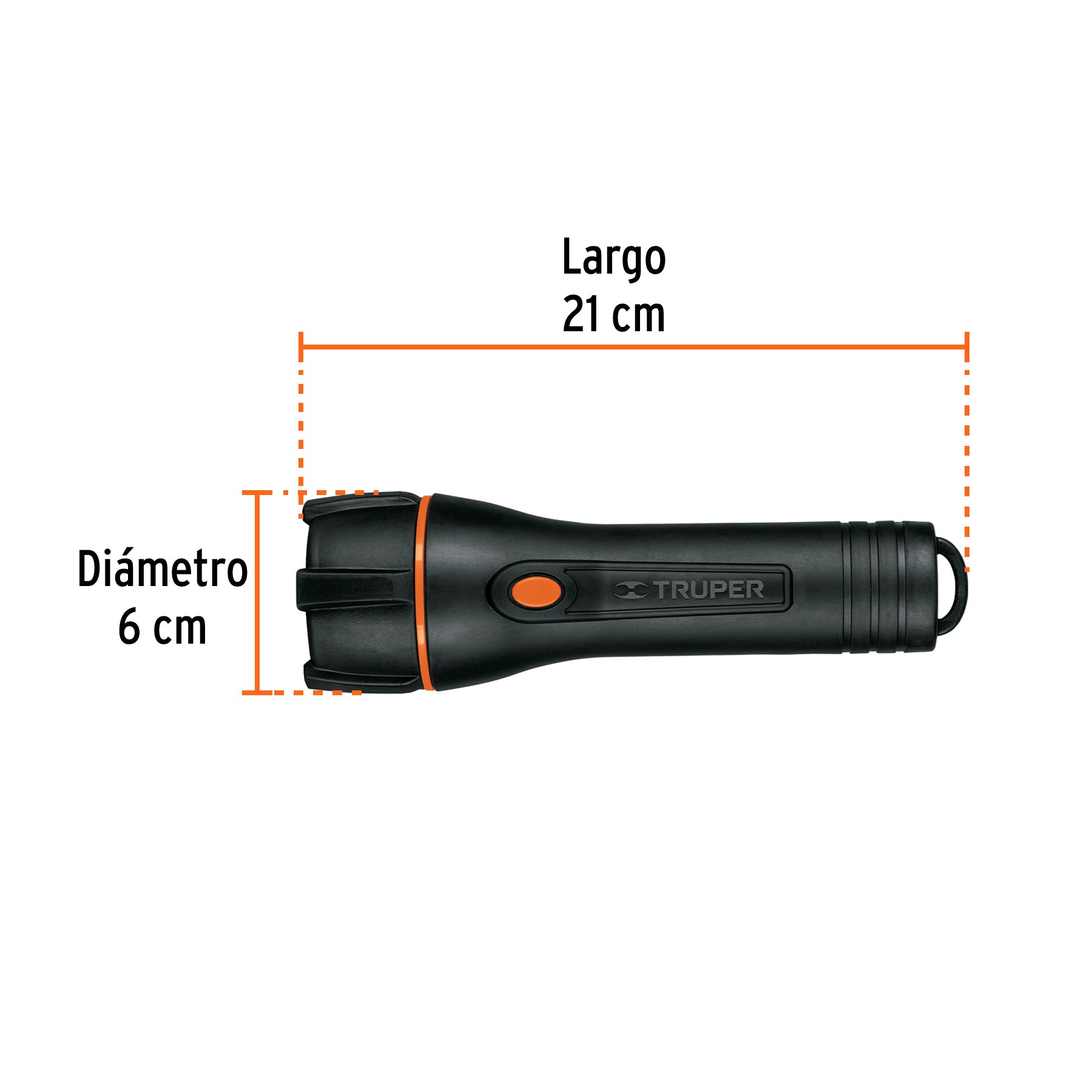 Linterna plástica, LED, luz directa, 2 pilas D, 180 Lm