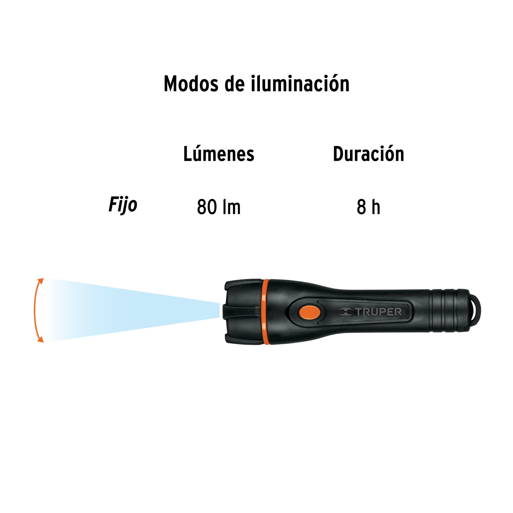 Linterna plástica, LED, luz directa, 2 pilas AA, 80 Lm